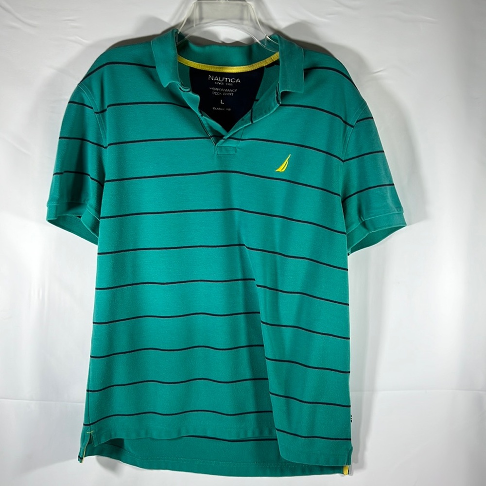 Nautica Mens Polo Shirt Size Large Green Striped
